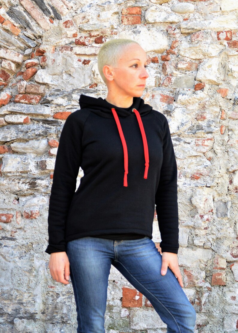 Organic cotton hoodie for women, black hoodie,sporty casual hoodie image 5