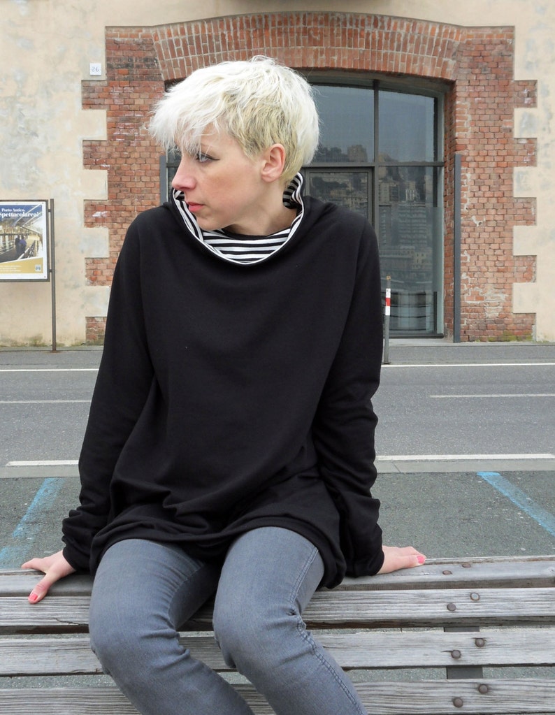 Tunic sweatshirt,loose sweater,slouchy sweatshirt,black sweatshirt,organic cotton