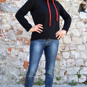 Organic cotton hoodie for women, black hoodie,sporty casual hoodie image 4