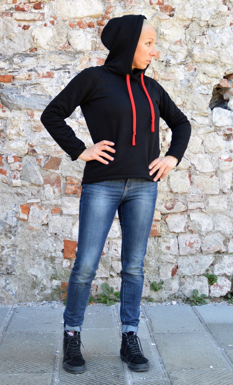 Organic cotton hoodie for women, black hoodie,sporty casual hoodie image 4