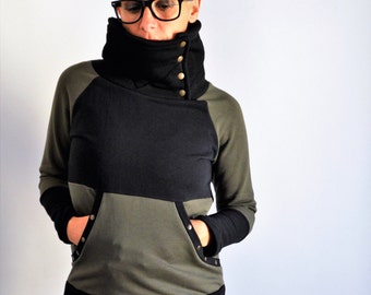 Organic Cotton High Collar Sweatshirt: Italian Urban Style