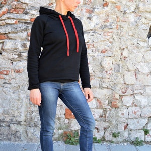 Organic cotton hoodie for women, black hoodie,sporty casual hoodie image 3