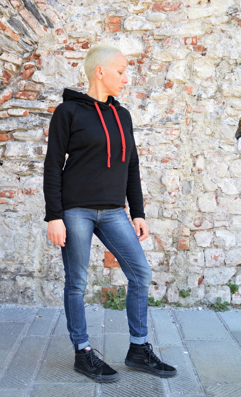 Organic cotton hoodie for women, black hoodie,sporty casual hoodie image 3