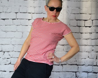 Organic cotton stripe t shirt, organic shirt, stripes t shirt, red and white stripes tee