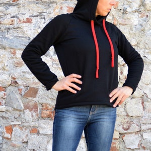 Organic cotton hoodie for women, black hoodie,sporty casual hoodie image 7