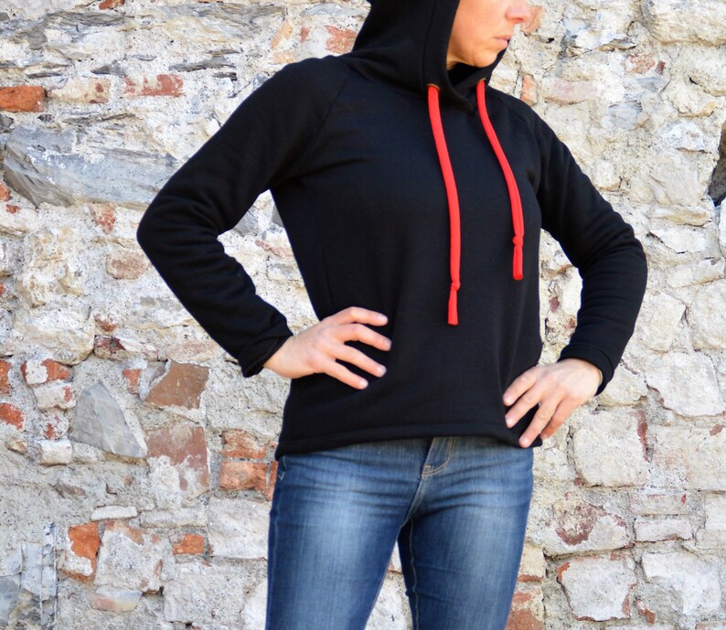 Organic cotton hoodie for women, black hoodie,sporty casual hoodie image 7