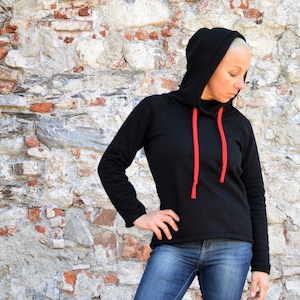 Organic cotton hoodie for women, black hoodie,sporty casual hoodie image 1