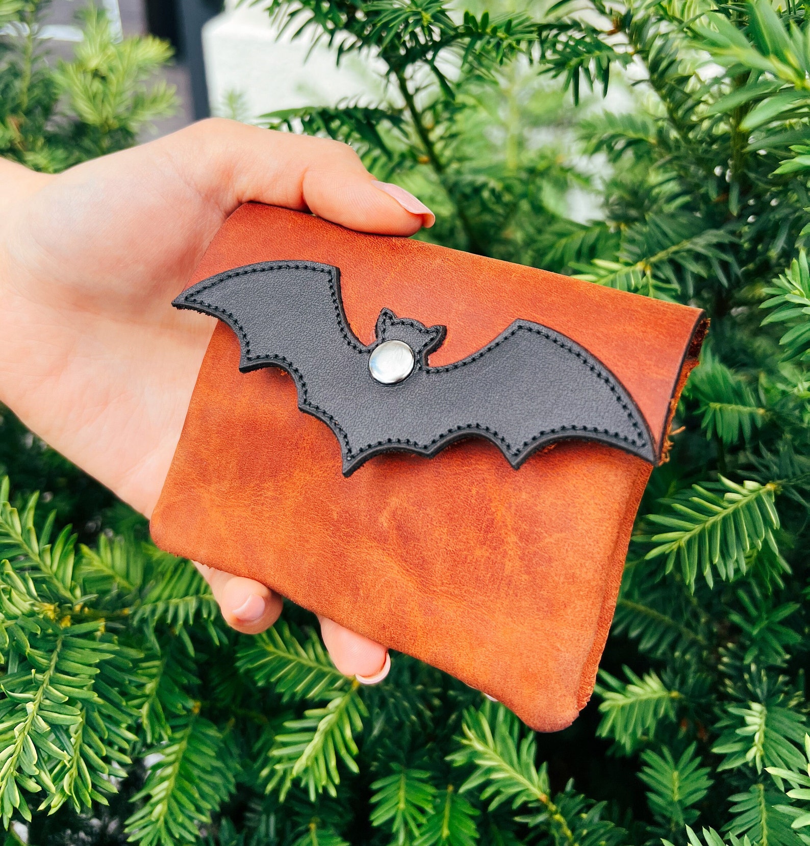 Bat Wing Leather Wallet: Halloween Ornament, Small Card Holder - Etsy