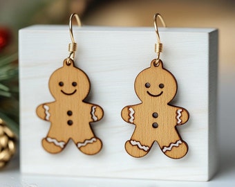 Lebkuchenmann (bemalt) Ohrringe Holz Laser Cut svg
