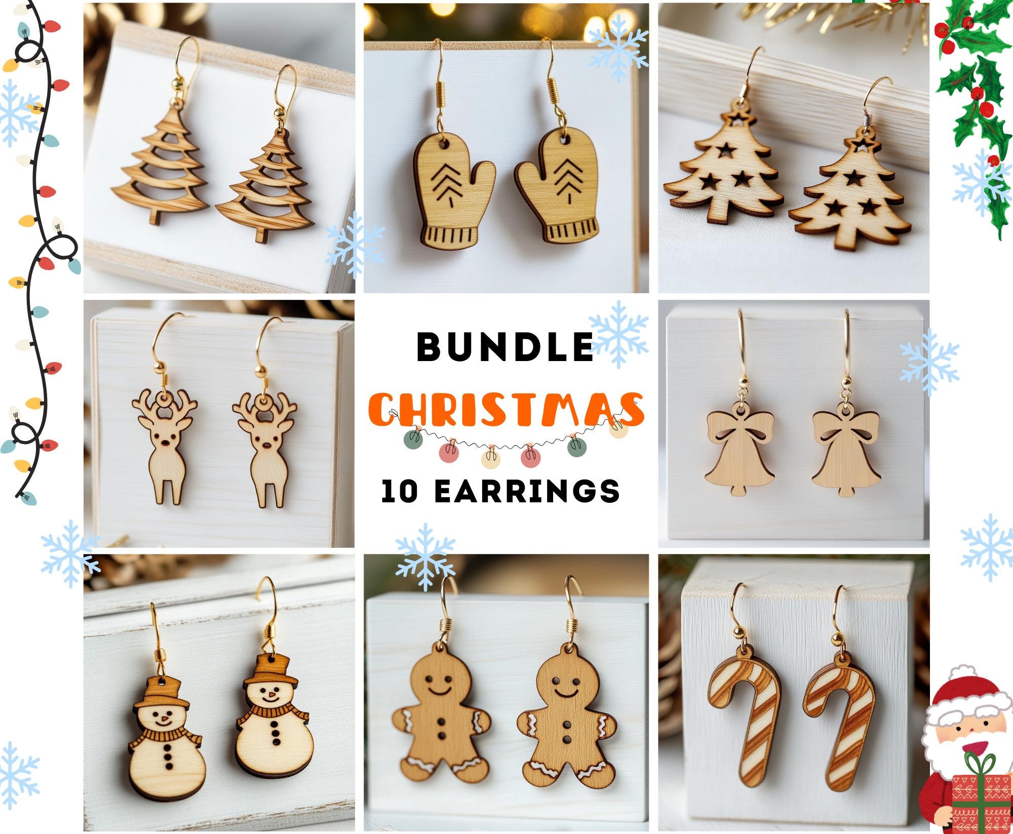 Weihnachts-Bundle 10 Ohrringe Holz Laser Cut svg