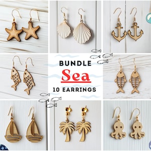 Sea Bundle 10 orecchini in legno tagliato al laser Svg