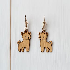 Pendientes de cachorro de madera cortados con láser Svg