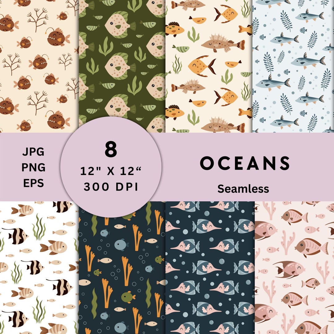 Underwater Life Digital Paper, Ocean Life, Seamless Patterns, Printable ...