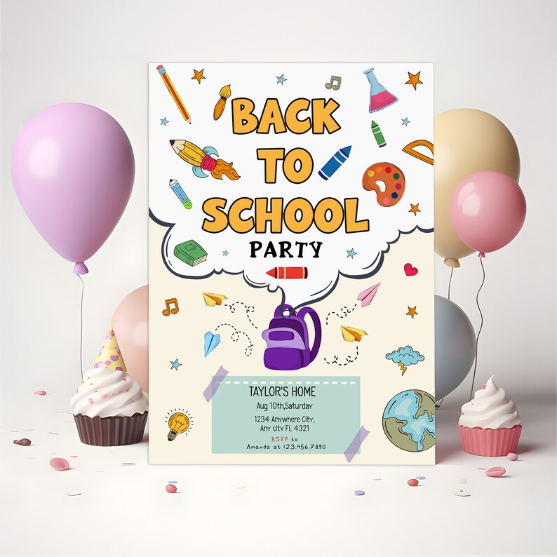 Editable Back to School Party Invitation Template, Back to School ...