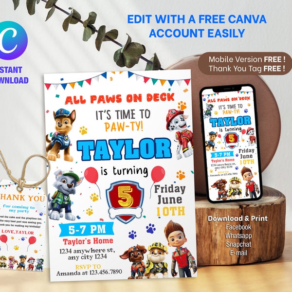 Paw Patrol Bday Invitations - Etsy