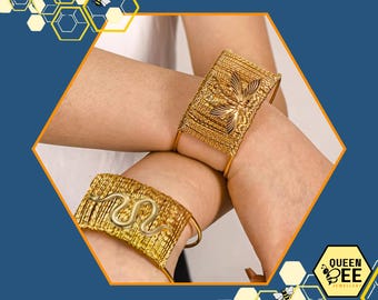 Gold Cuff Bracelet: Adjustable Stainless Steel Dragonfly or Snake Arm Cuff