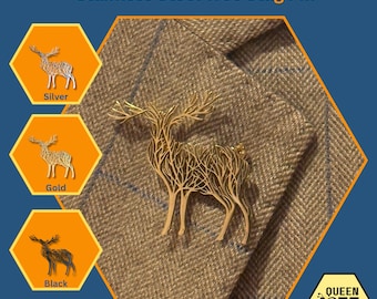 Tree of Life Stag Brooch: Stainless Steel Deer Lapel Pin