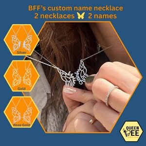 Custom Butterfly Wing Name Necklace Set: Stainless Steel BFF Jewelry