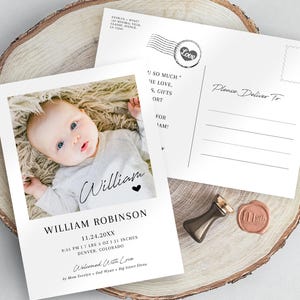 Editable Baby Shower Thank You Postcard, Baby Birth Announcement Card Introducing, Newborn Announcement Template, Instant Digital Download