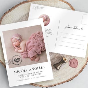 Digital Birth Announcement Postcard Minimalist, Baby Shower Thank You Postcard Template, Newborn Announcement Photo Double Sided Heart Stamp
