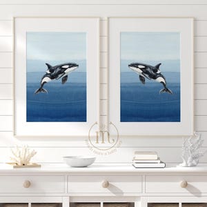 Orca Whale Prints Kids Room Decor, Set of 2 Sea Animal Print, Blue Ocean Boys Nursery Art, Under the Sea Playroom Decor, Girls Room Artwork