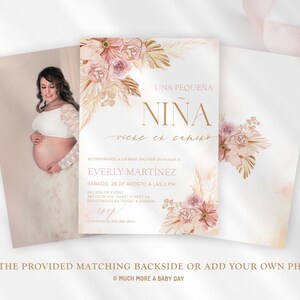 Rosa Blumen Spanische Babypartyeinladung Mädchen Español, Es Nina Invitaciones De Baby Blume Einladen Karte, bearbeitbare Vorlage Download | MM024 Bild 4