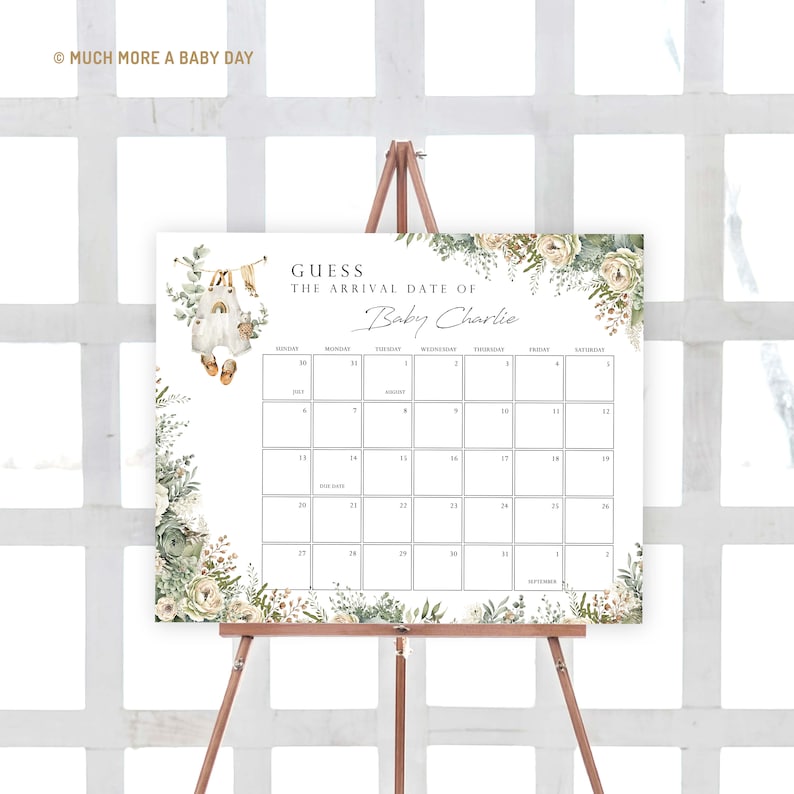 Guess Due Date Calendar Baby Shower Game Sign Template, Neutral ...