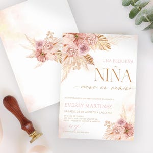 Rosa Blumen Spanische Babypartyeinladung Mädchen Español, Es Nina Invitaciones De Baby Blume Einladen Karte, bearbeitbare Vorlage Download | MM024 Bild 3