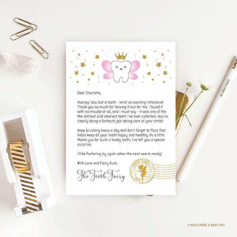 Editable Tooth Fairy Letter Printable, First Tooth Fairy Receipt Template, Girl Toothfairy Note Digital Certificate Downloadable, Last Tooth image 3