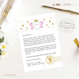 Editable Tooth Fairy Letter Printable, First Tooth Fairy Receipt Template, Girl Toothfairy Note Digital Certificate Downloadable, Last Tooth image 2