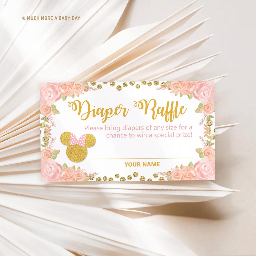 Pink Raffle Writing Pink and Gold Minnie Mouse Diaper Raffle Ticket Template, Girl Baby ...