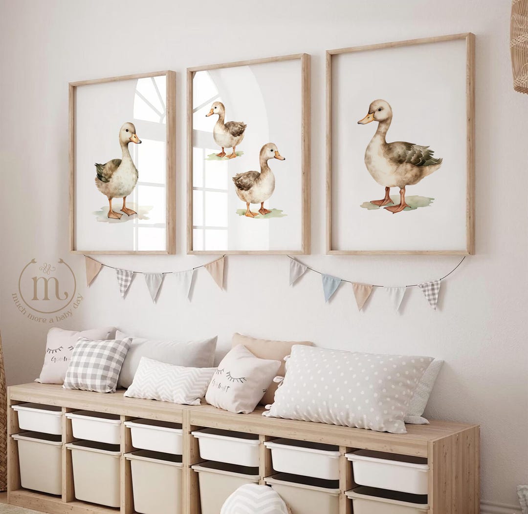 Set of 3 Boho Goose Wall Art Farm Animal Nursery Beige, Kids Room ...