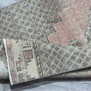 3x9 Faded Red Green Beige Turkish Runner Rug, 3x9 Vintage Runner Rug, Oriental Hallway Kitchen Livingroom Runner, Home Decor, 2.7x8.7 Ft