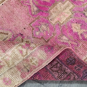 3x13 Vintage Pink Beige Brown Runner Rug, 3x13 Turkish HERKI Runner Rug, Oushak Hallway Entryway Livingroom Runner, Home Decor, 3.0x13.1 Ft