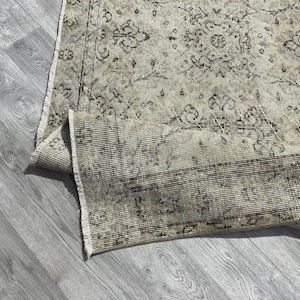 4x8 Turkish Beige Brown Green Rug, 4x8 Oushak Handmade Rug, Vintage Livingroom Bedroom Kitchen Laundry Entry Dorm Rug, Home Decor, 4.3x7.6Ft