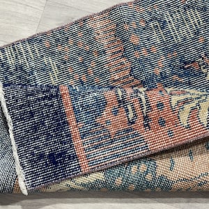 3x9 Orange Blue Beige Oushak Runner Rug, 3x9 Turkish Runner Rug, Vintage Entryway Hallway Kitchen Narrow Runner Rug, Handmade, 2.7x8.5 Ft