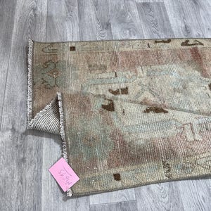 3x9 Faded Red Pinkish Blue Beige Vintage Runner Rug, 3x9 Oushak Runner Rug, Turkish Bathroom Kitchen Kitchen Runner, Home Decor, 2.7x8.6 Ft