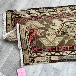 Tappeto da corridoio in lana vintage 3x10: tappeto orientale rosa, marrone, beige (2,6x10,1 piedi)