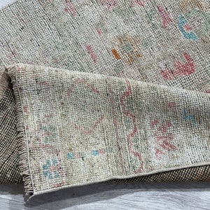 Tappeto runner vintage rosso beige verde blu 3x10, runner Oushak 3x10, vintage soggiorno ingresso corridoio cucina runner stretto, 2,9x10,3 piedi