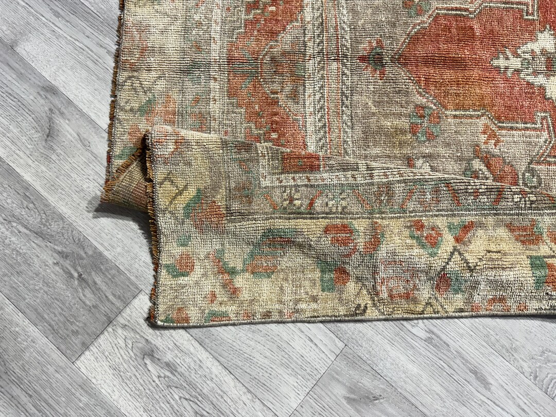 4x9 Vintage Oushak Runner Rug: Red, Orange, and Green Wool - Etsy