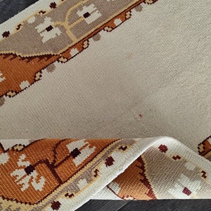 3x8 White Orange Brown Turkish Runner, 3x8 Vintage Runner, Oushak Entryway Hallway Livingroom Kitchen Runner Rug, Bohemian Decor, 2.6x7.6 Ft