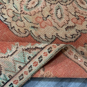 4x8 Turkish Rug,4x8 Red Brown Green Vintage Rug, Oushak Livngroom Kids Laundry Bedroom Dorm Area Rug, Handmade Rug, Home Decor, 3.9x7.7 Ft