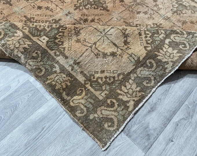 4x8 Oushak Rug,4x8 Faded Red Brown Blue Vintage Rug, Turkish Livingroom ...