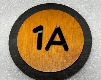 Round Wooden Door Plaque, Custom Apartment Sign, Black Letters