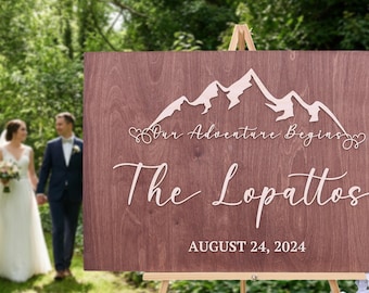 Mountain Wedding Guest Book: Rustic Wooden Adventure Sign