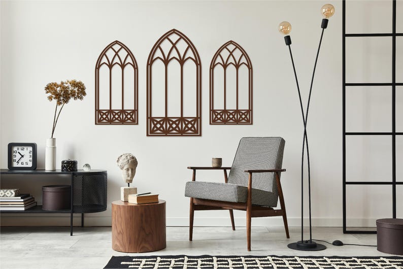 Arched Window Wood Wall Decor, Gothic Cathedral Window Panel, Laser Cut ...