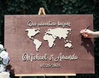 Wooden World Map Guest Book: Adventure Wedding Keepsake