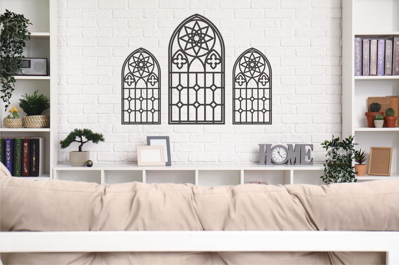 Arched Window Wood Wall Decor, Gothic Cathedral Window Panel, Laser Cut ...