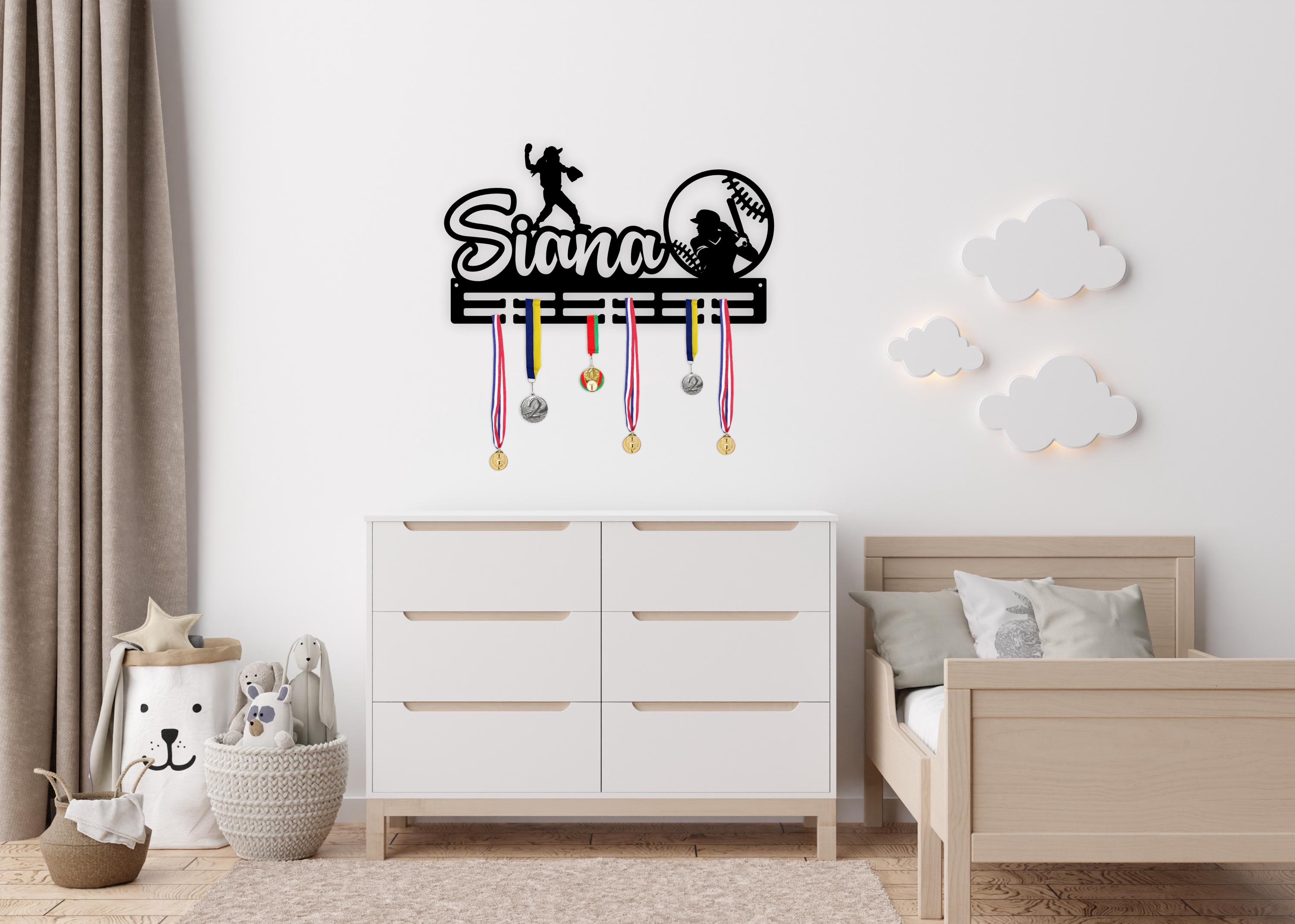 Personalized Baseball Medal Hanger: Custom Sports Award Shelf, Athlete Room Decor