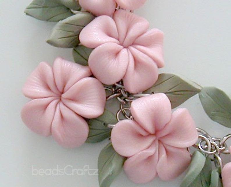 Pink Plumeria Garden Bracelet Polymer Clay Etsy